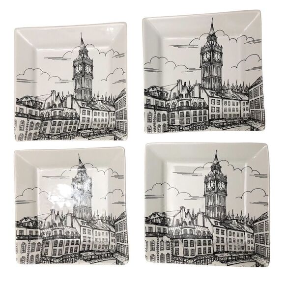 Big Ben London 222 Fifth City Scenes Traveler Porcelain Appetizer Plates - Picture 1 of 4
